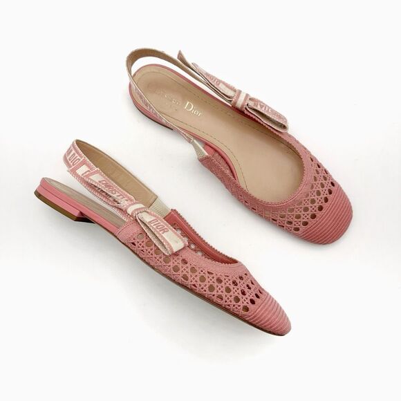 Dior Shoes - DIOR Moi Pink Slingback Flats Size 38.5 J'Adior Logo Square Toe Cannage Mesh